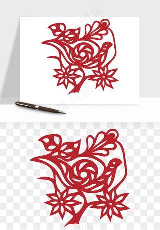 传统花鸟动物剪纸png免抠