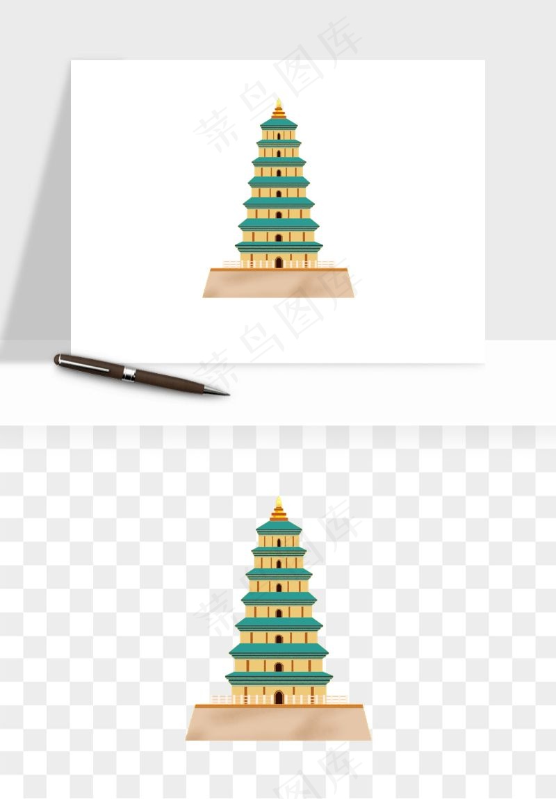 国潮风古建筑古楼古塔鼓楼psd,png免抠图