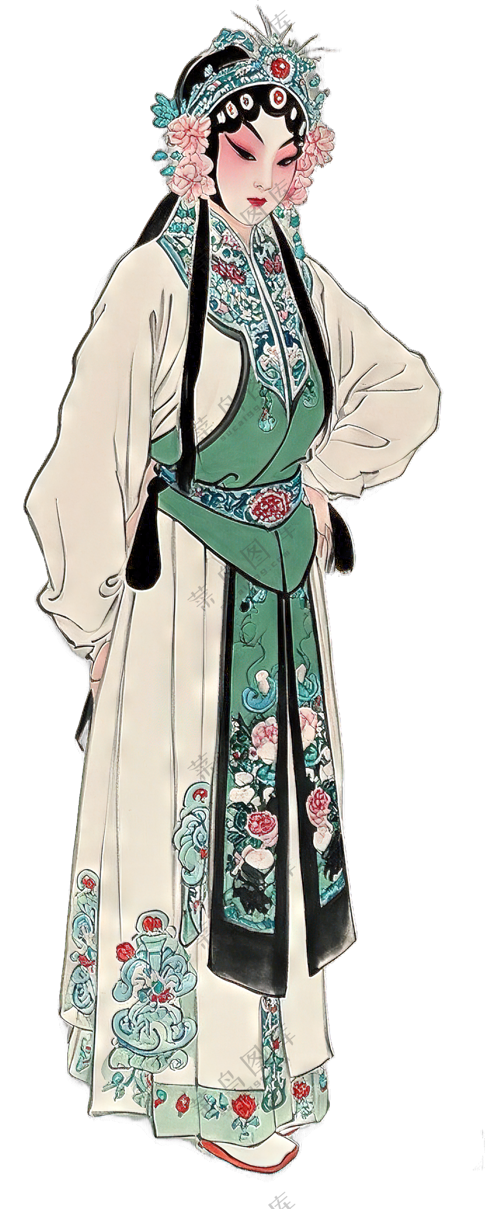 免抠水墨画写意中国风花旦京剧人物