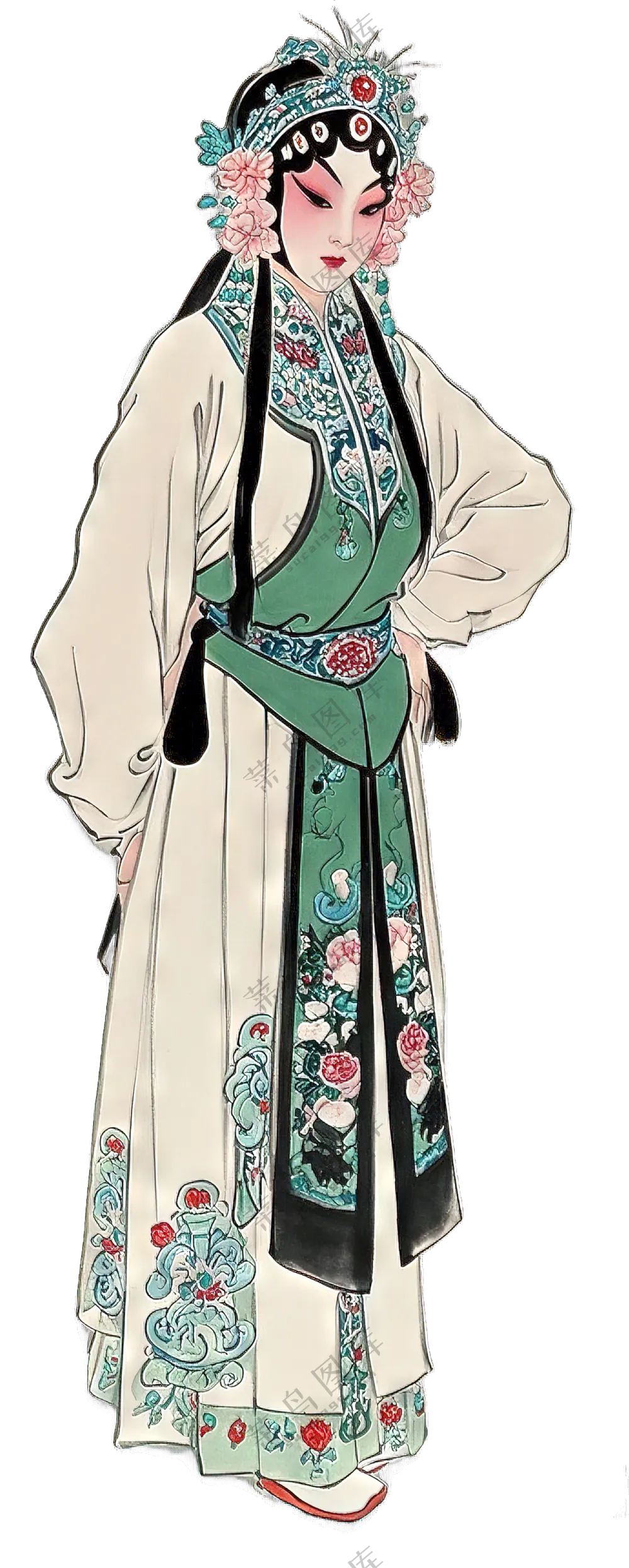 免抠水墨画写意中国风花旦京剧人物