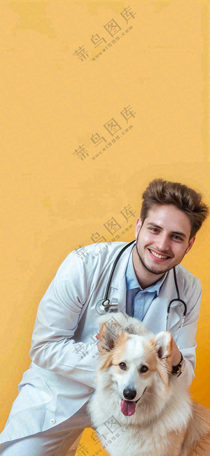 萌宠宠物医院医生抱着狗狗摄影图背景
