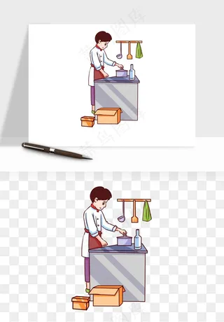 手绘厨师大厨png免抠