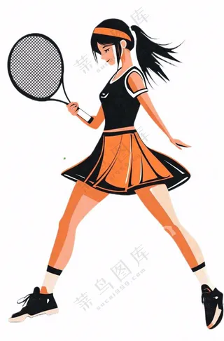 网球运动少女卡通插画免抠
