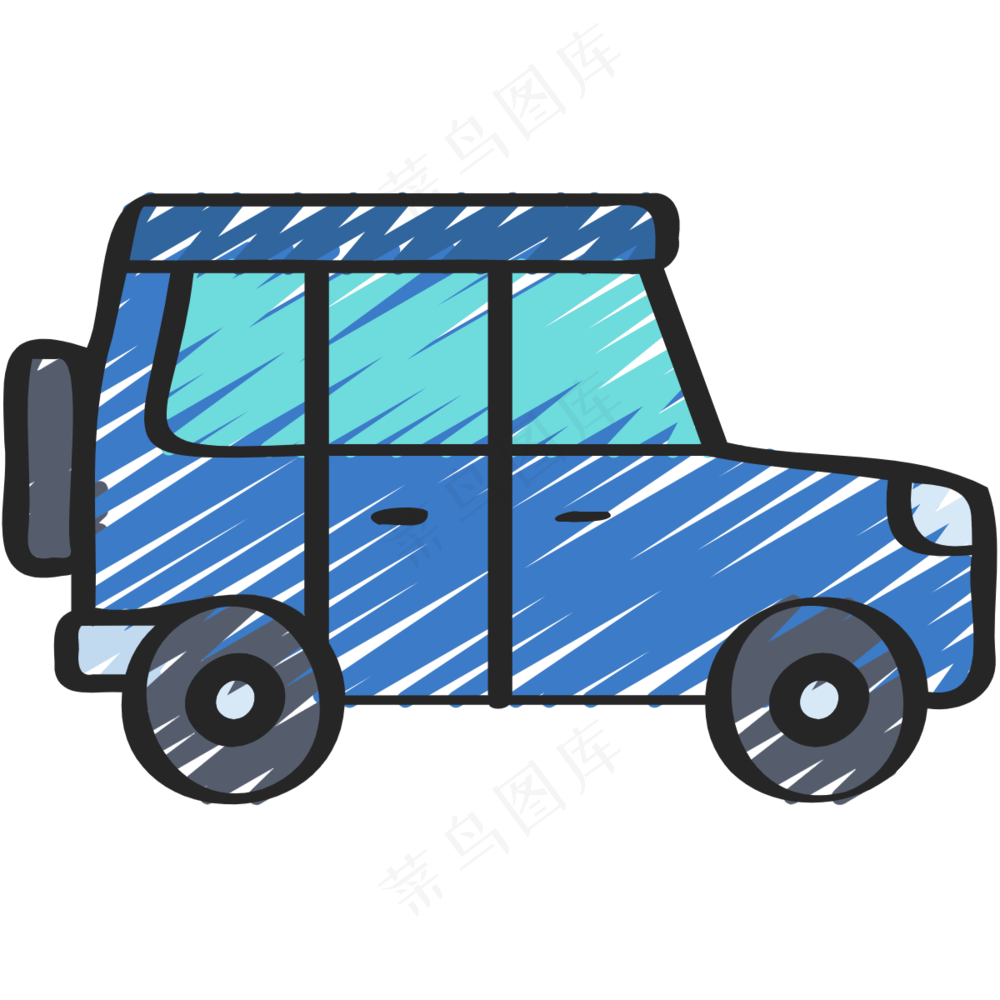 蓝色SUV车 铅笔手绘图标 icon