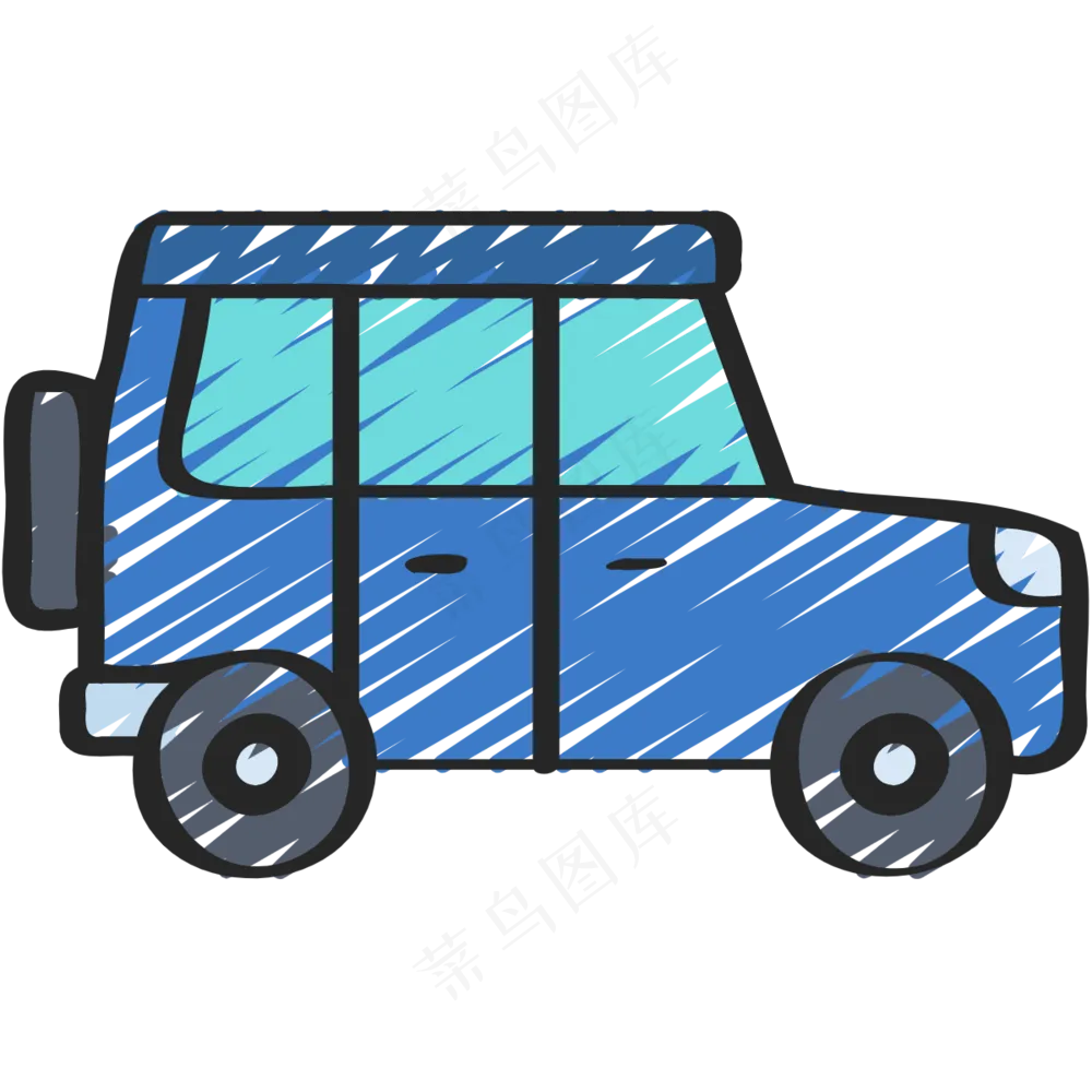 蓝色SUV车 铅笔手绘图标 icon