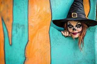 疯狂万圣节搞怪装扮人物女巫摄影图