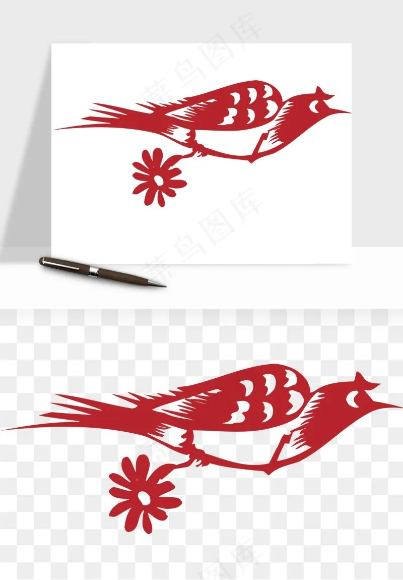 传统花鸟动物剪纸png免抠