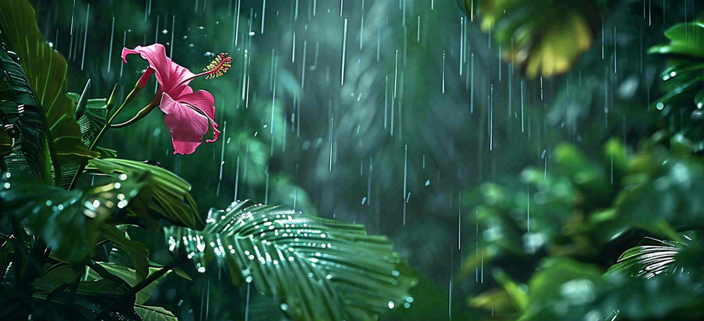 春天雨水森林植物的雨滴谷雨摄影图