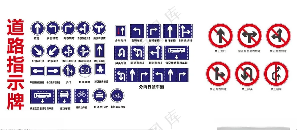 道路指示牌步行禁止超车
