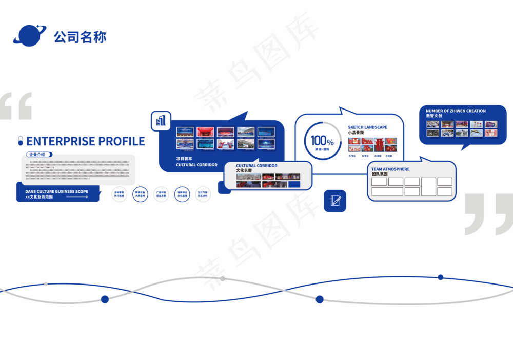 文化墙蓝色公司简约高级
