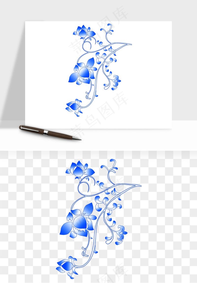 青花瓷花纹花卉图案png免抠