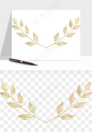 金色植物花环边框png免抠