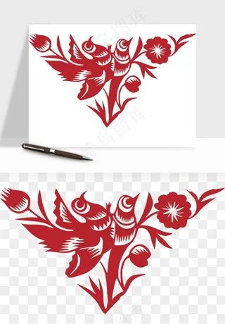 传统花鸟动物剪纸png免抠