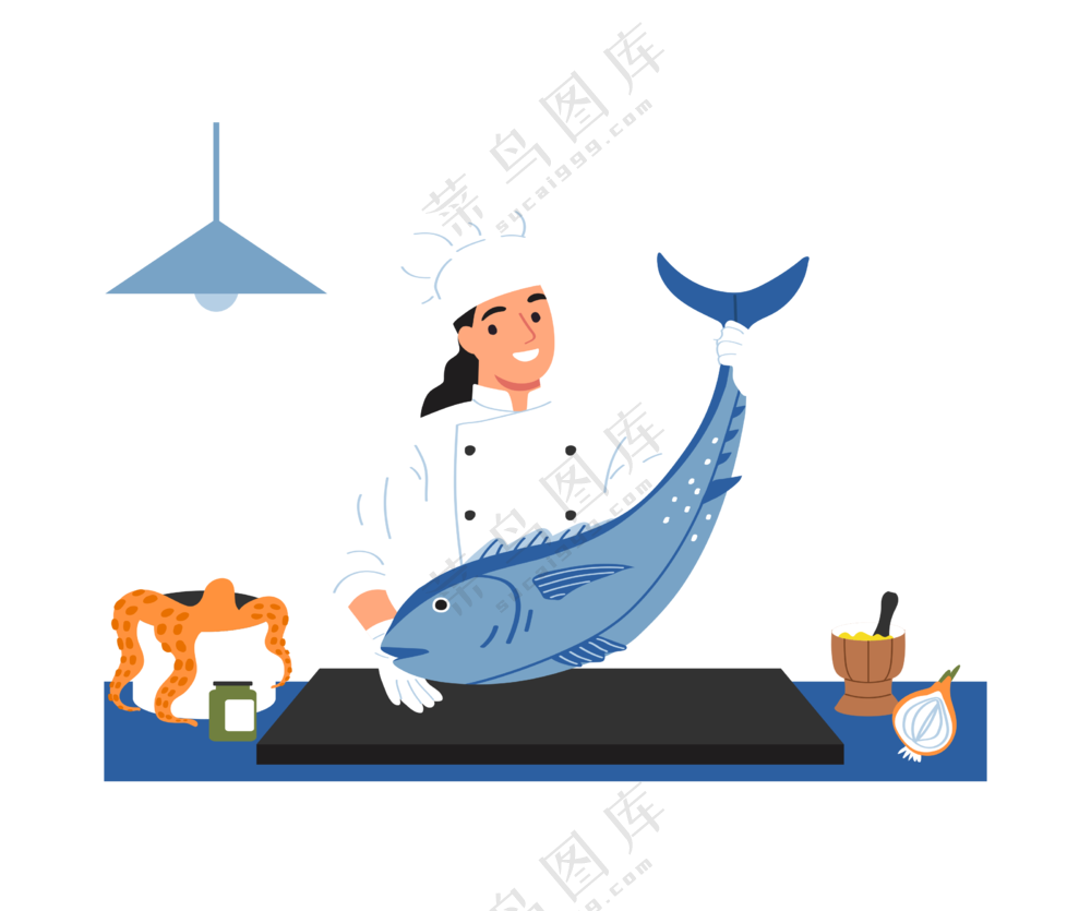 卡通厨房厨师料理美食场景素材 (4)