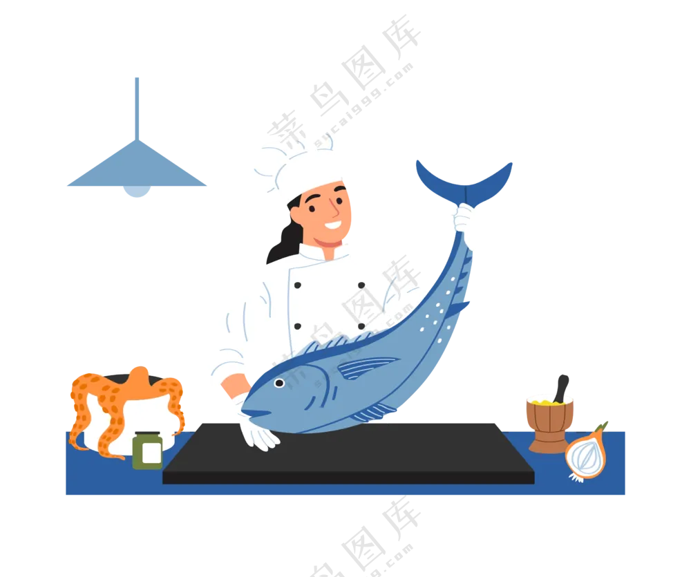 卡通厨房厨师料理美食场景素材 (4)