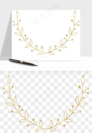 金色植物花环边框png免抠