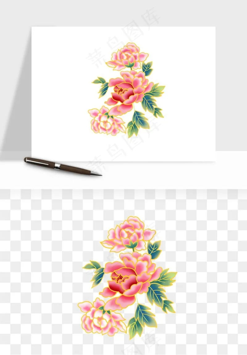 手绘国潮牡丹花花卉图案png免抠