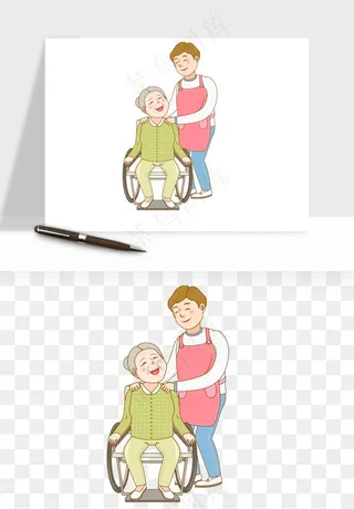 手绘老人陪伴png免抠