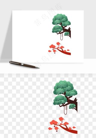 国潮松树松枝松叶png免抠