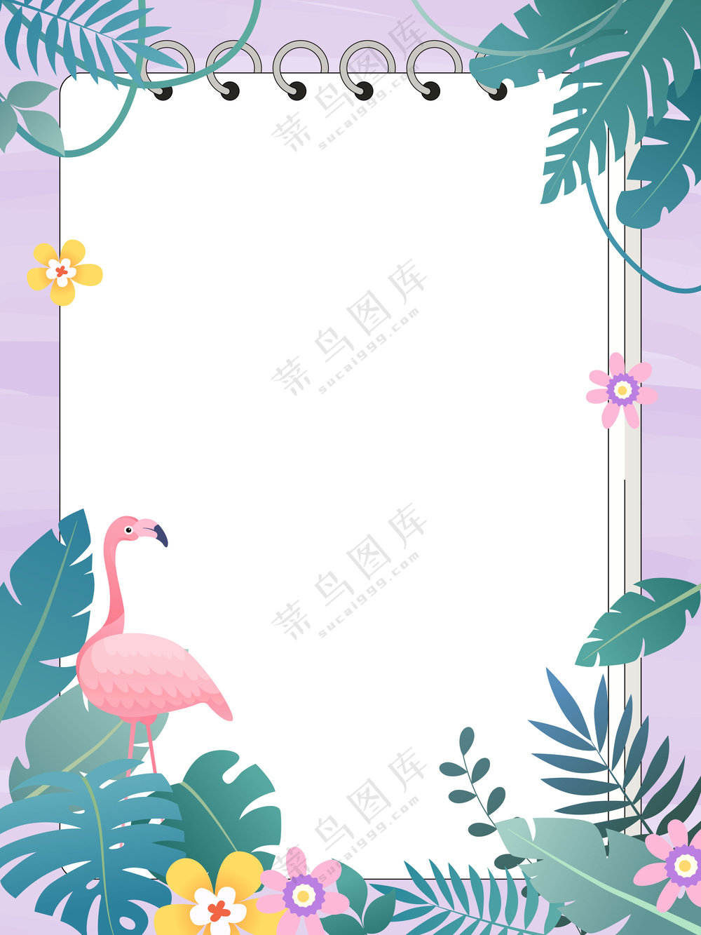 热带植物动物花卉火烈鸟扁平化卡通边框框架