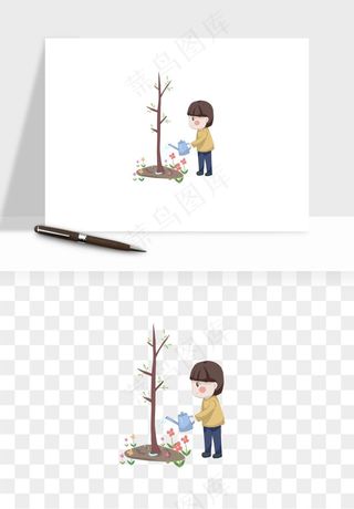 手绘植树节挖土人物png免抠