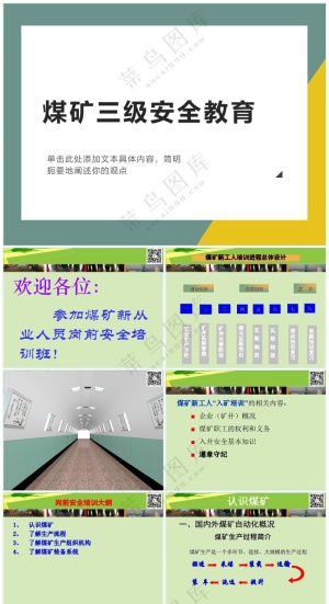 绿色职场风XX煤矿新员工三级安全教育培训预览图