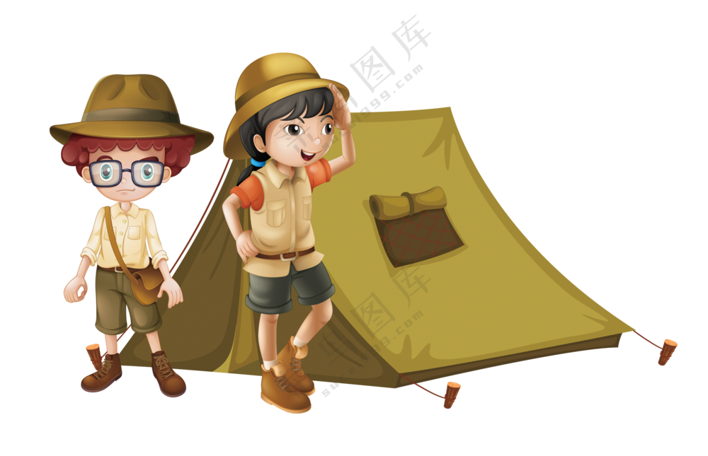 户外露营帐篷人物插画