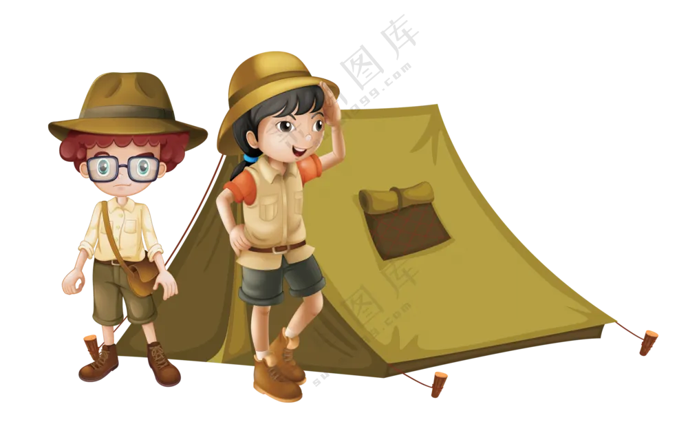 户外露营帐篷人物插画