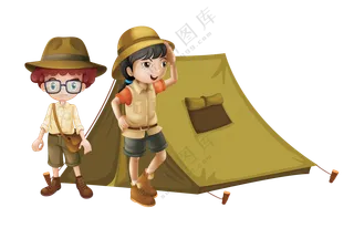 户外露营帐篷人物插画