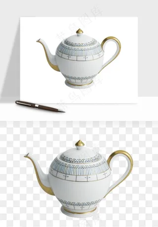 白瓷陶瓷茶壶png免抠