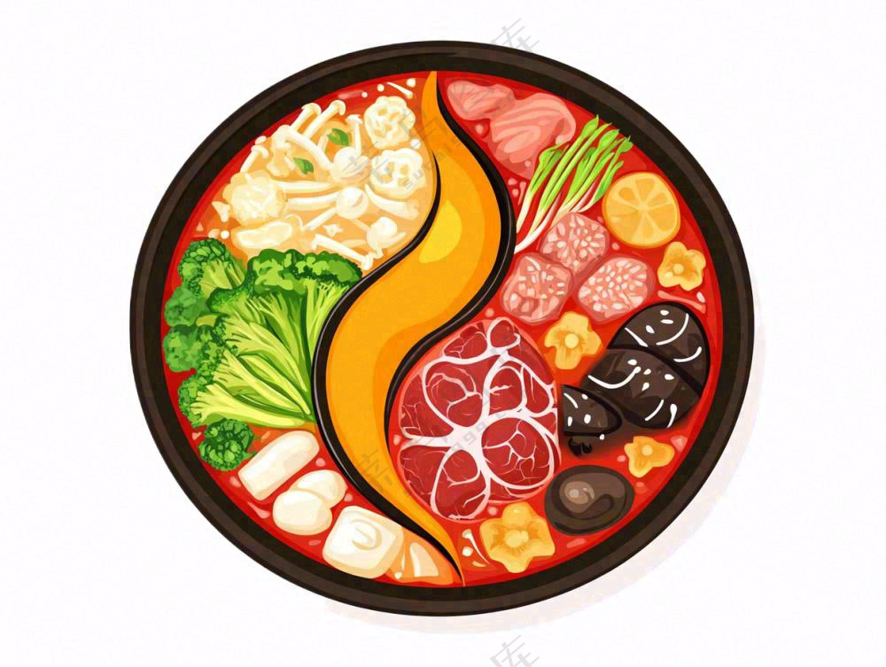 鸳鸯火锅美食插画免抠