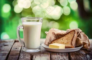 营养美味早餐面包吐司牛奶摄影图