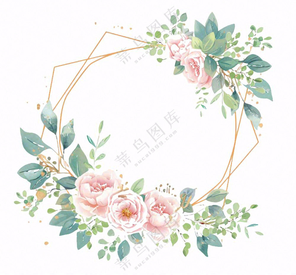 玫瑰花花环边框插画免抠