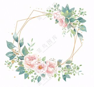 玫瑰花花环边框插画免抠