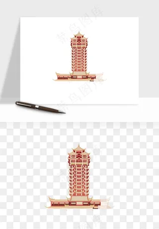 国潮高塔古塔楼建筑png免抠