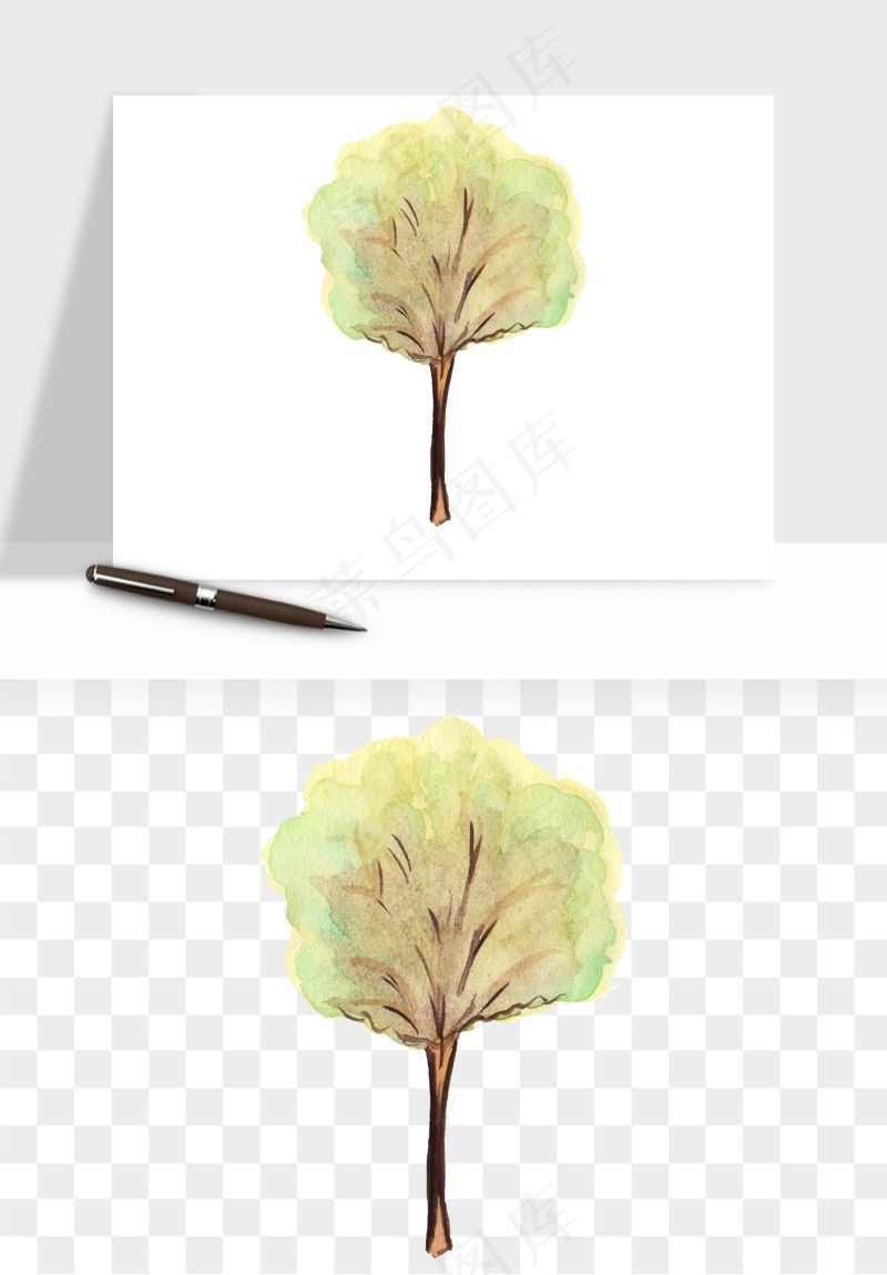 水彩手绘树木png免抠