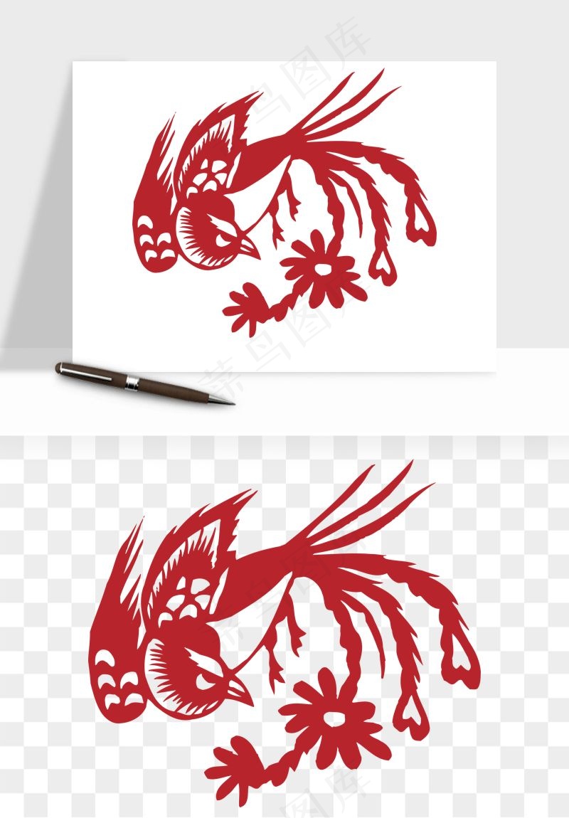 传统花鸟动物剪纸png免抠