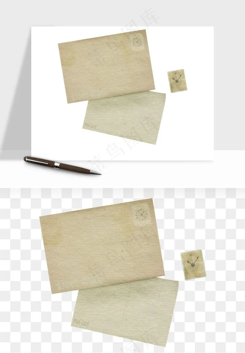 复古明信片信封png免抠