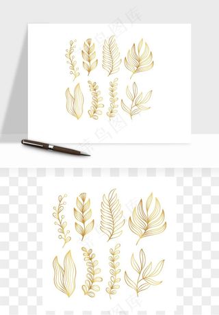 手绘金色叶子矢量png免抠