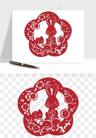 十二生肖剪纸中式纹样图案png免抠