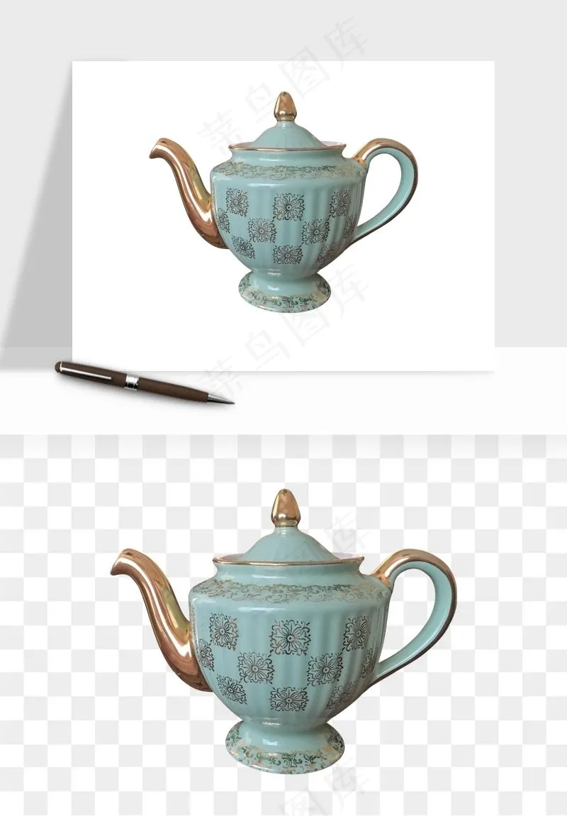 白瓷陶瓷茶壶png免抠