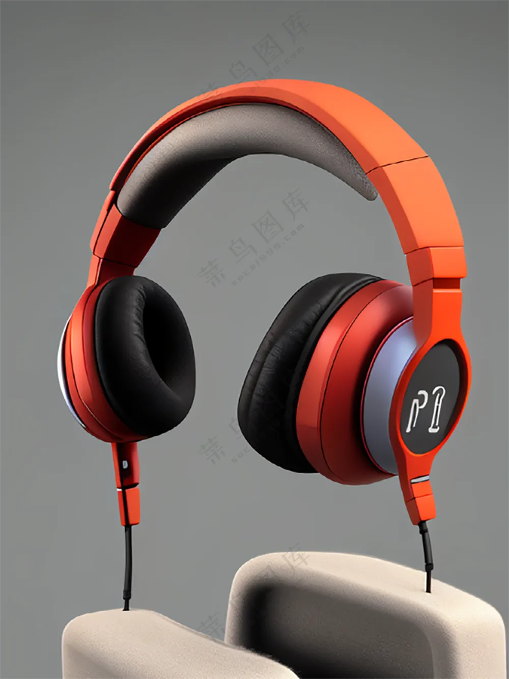 亮橙色舒适头戴式耳机样机