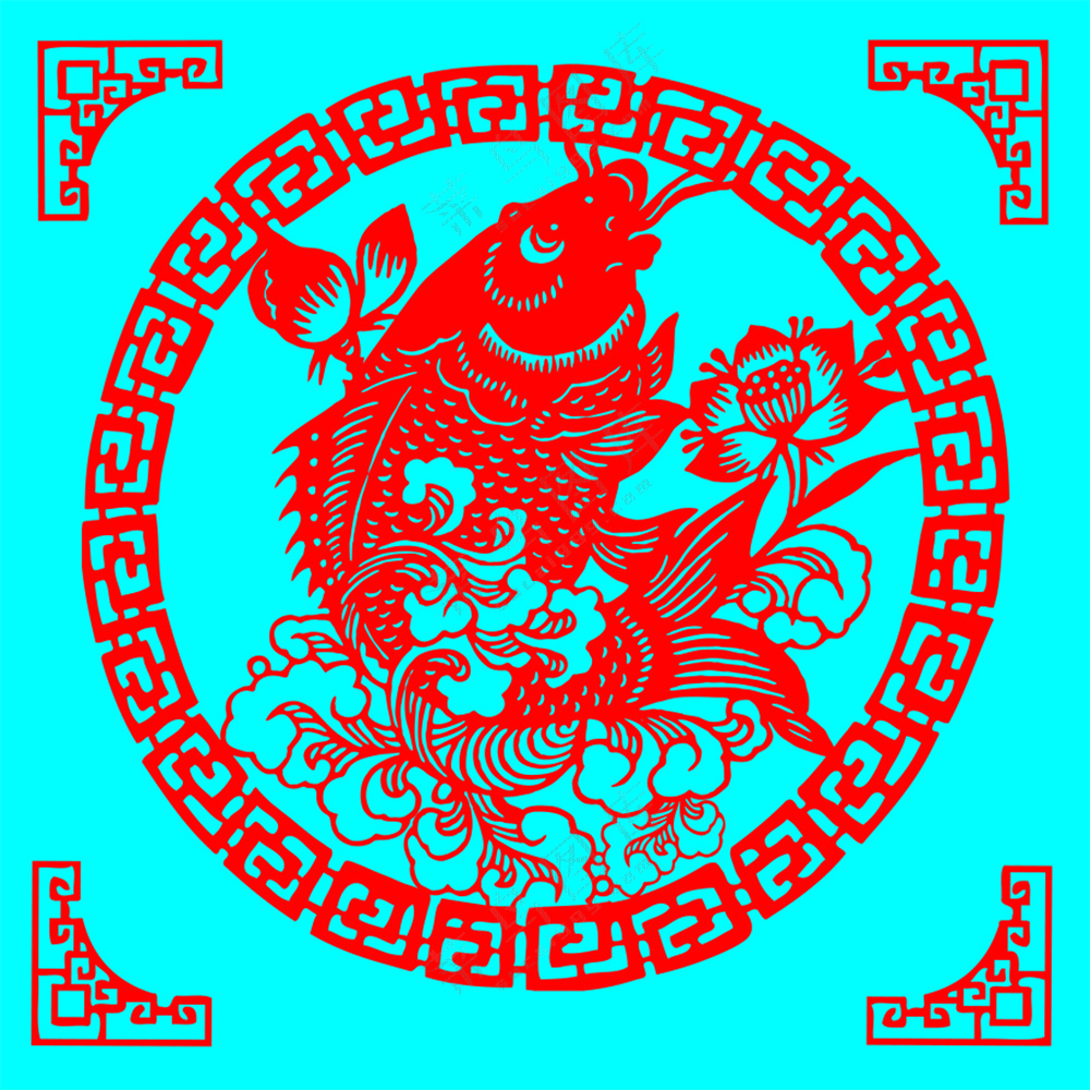 圆形传统 莲年有鱼剪纸