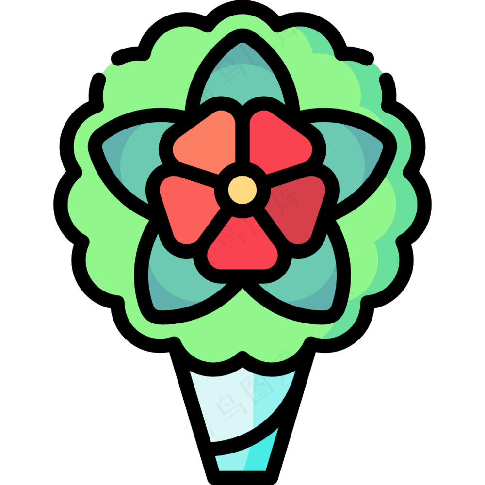 绿色手捧花花束2 线性彩色花卉图标