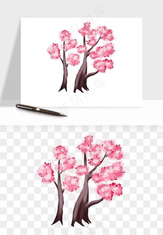 手绘浪漫花树桃花树png免抠