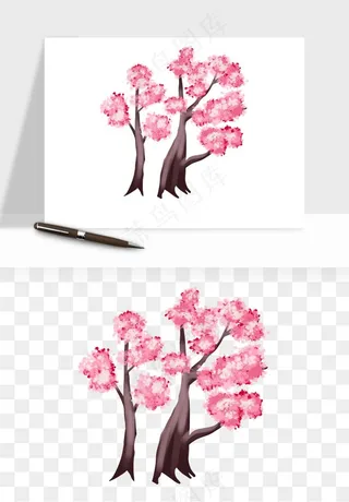 手绘浪漫花树桃花树png免抠