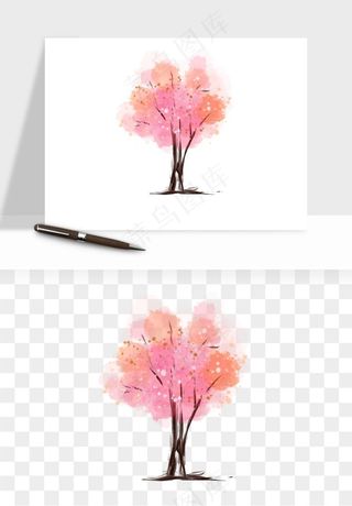 手绘浪漫花树桃花树png免抠