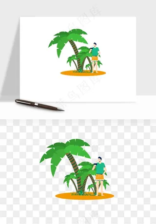 卡通沙滩椰子树png免抠