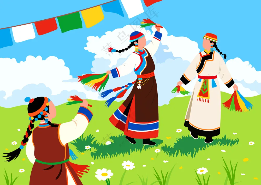 西藏锅庄舞插画