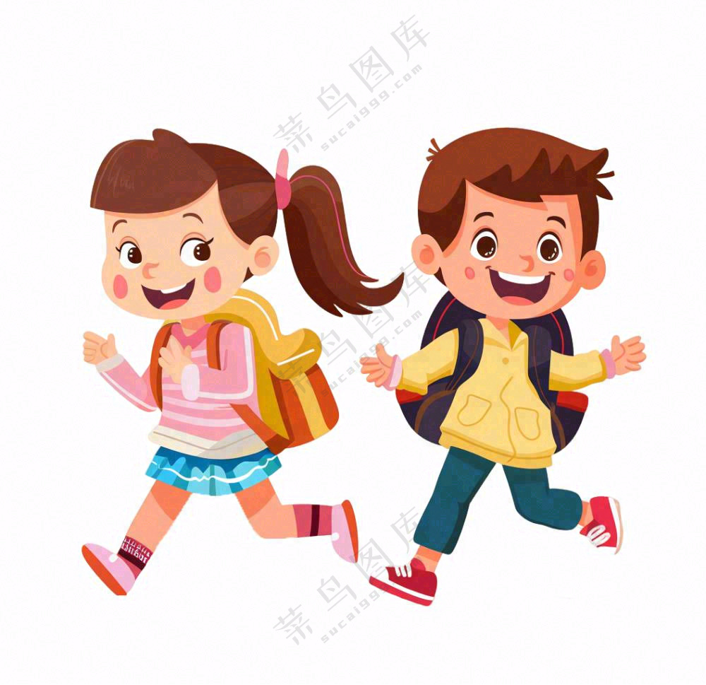 背着书包上学的学生卡通插画免抠